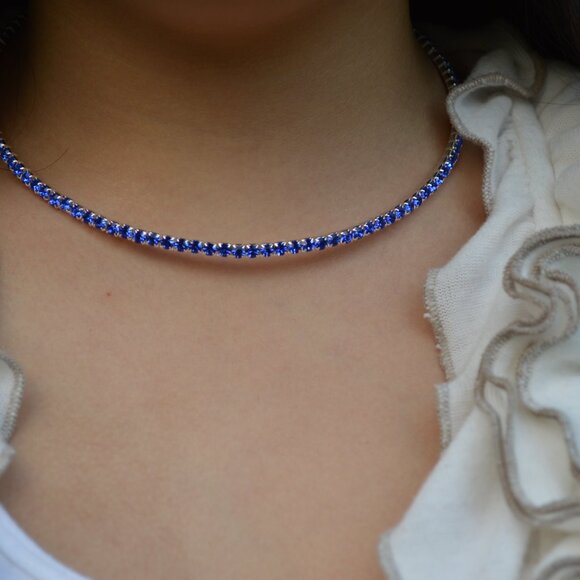 Swarovski Elements Jewelry Set Single Rows Best Seller Crystals Blue color - Picture 9 of 10